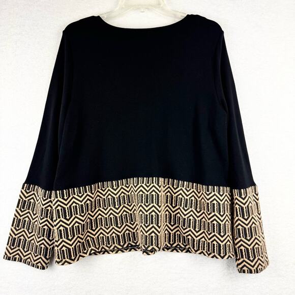 Chico's Blocked Jacquard Long Sleeve Textured Tab Shoulder Top Black Sz 3 US XL - Picture 10 of 16